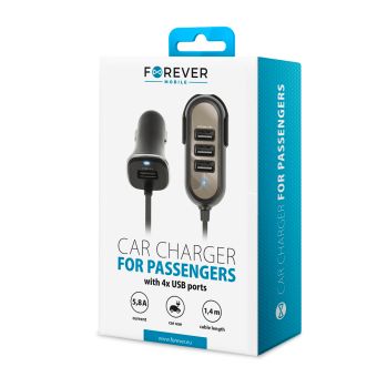 Auto nabíjačka Forever PC-01 4 x USB 5,8 A čierna