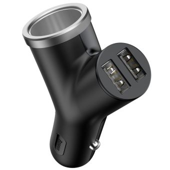 Autonabíjačka Baseus Y-typ 2x USB 3.4 A + zapaľovač čierna