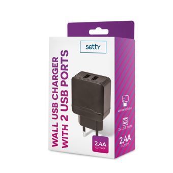 Sieťová nabíjačka Setty 2 USB 2,4A čierna