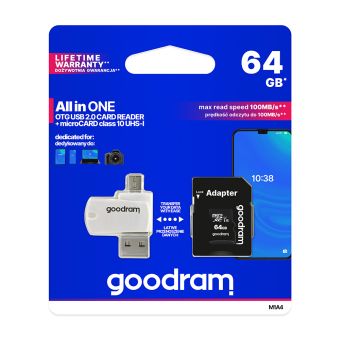 Pamäťová karta + adaptér GOODRAM microSDHC 64GB class 10 UHS I 