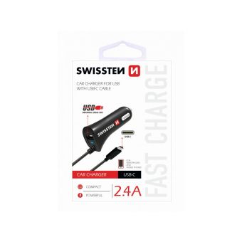 Autonabíjačka Swissten CL USB typ- C A 2,4A čierna
