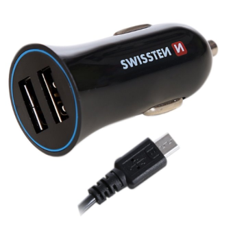 Autonabíjačka Swissten CL 2,4A 2x USB micro USB + apple lightning čierna 