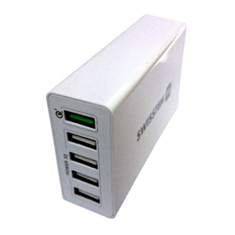 Sieťový adaptér Swissten Qualcomm 3.0 + Smart IC 5x USB 50 W biely