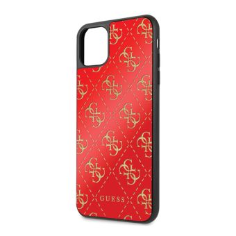 Plastové puzdro Guess na Apple iPhone 11 Pro Max GUHCN654GGPRE Double Layer Glitter červené