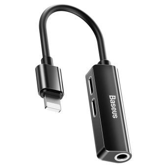 Adaptér z Lightning na 2x Lightning + Jack 3,5mm Baseus L52 čierny
