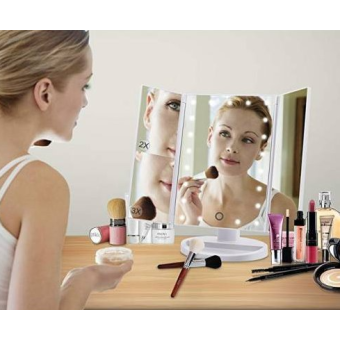 iQtech iMirror 3D Magnify, kozmetické Make-Up zrkadlo, trojpanelové s LED osvetlením, biele