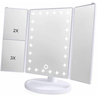 iQtech iMirror 3D Magnify, kozmetické Make-Up zrkadlo, trojpanelové s LED osvetlením, biele