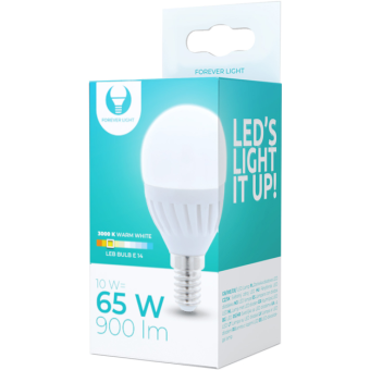 LED žiarovka Forever E14 G45 10W 230V 3000K 950lm keramická