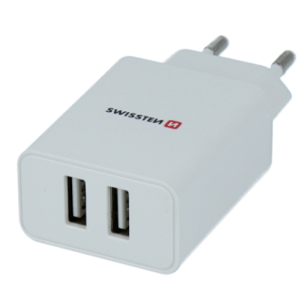 Nabíjačka Swissten Smart IC 2 x USB + USB-C kábel, 2.1A, 10,5W biela