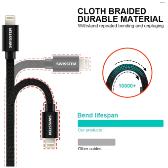 Kábel USB/Lightning (8 pin) Swissten 3.0A 1,2 m čierny