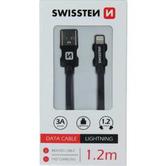 Kábel USB/Lightning (8 pin) Swissten 3.0A 1,2 m čierny