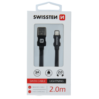 Dátový kábel opletený Swissten USB/Lightning (8 pin) 3.0A, 2.0m čierny