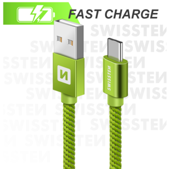 Kábel Swissten USB/USB-C 3.0A 1,2 m zelený