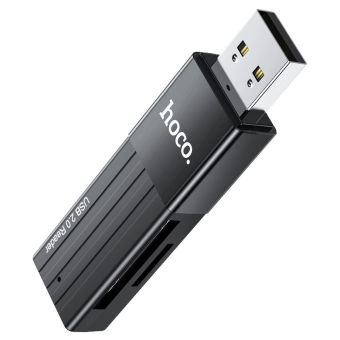 HOCO Mindful HB20, 2-in-1 čítačka pamäťových kariet USB2.0 čierna
