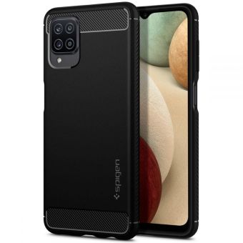 Silikónové puzdro na Samsung Galaxy A12 Spigen Rugged Armor čierne 