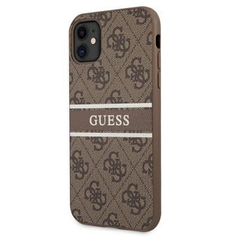 Plastové puzdro Guess na Apple iPhone 11 GUHCN614GDBR 4G Printed Stripe hnede
