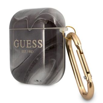 Silikónové puzdro Guess na Apple AirPods 1 / 2 GUA2UNMK Marble Collection čierne