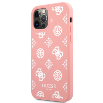 Plastové puzdro Guess na Apple iPhone 12 Pro Max GUHCP12LLSPEWPI Liquid Silicone White Peony ružové