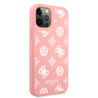 Plastové puzdro Guess na Apple iPhone 12 Pro Max GUHCP12LLSPEWPI Liquid Silicone White Peony ružové
