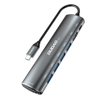 Adaptér z USB typ-C na USB Typ C/Standard HDMI Typ A /USB Typ A/ card slot SD+microSD Dudao 8v1 sivý