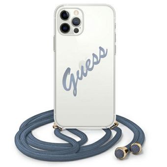 Puzdro Guess GUHCP12LCRTVSBL na Apple iPhone 12 Pro Max Script Vintage modré