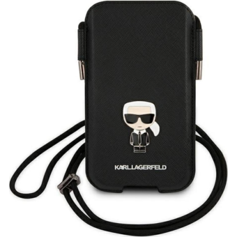 Puzdro vsuvka Karl Lagerfeld na telefón 6.1" KLHCP12MOPHKMK Saffiano Metal Logo PU S/M čierne