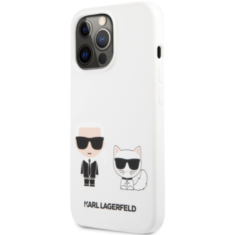 Silikónové puzdro Karl Lagerfeld na Apple iPhone 13 Pro KLHCP13LSSKCW Karl Lagerfeld and Choupette Liquid Silicone biele