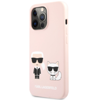 Silikónové puzdro Karl Lagerfeld na Apple iPhone 13 Pro KLHCP13LSSKCI Karl and Choupette Liquid ružové