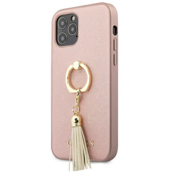 Plastové puzdro Guess na Apple iPhone 12/12 Pro GUHCP12MRSSARG Saffiano Ring ružové