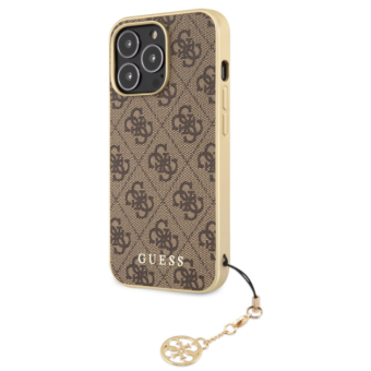 Plastové puzdro Guess na Apple iPhone 13 Pro GUHCP13LGF4GBR 4G Charms hnedé