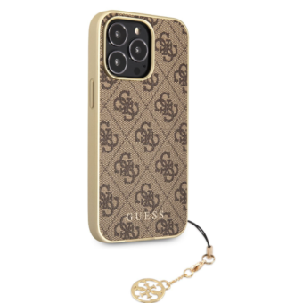 Plastové puzdro Guess na Apple iPhone 13 Pro GUHCP13LGF4GBR 4G Charms hnedé