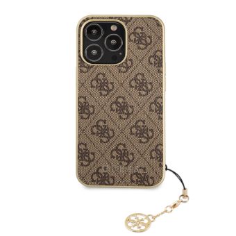 Plastové puzdro Guess na Apple iPhone 13 Pro Max GUHCP13XGF4GBR 4G Charms hnedé