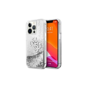 Plastové puzdro Guess na Apple iPhone 13 Mini GUHCP13SLG4GSI 4G Big Liquid Glitter strieborné