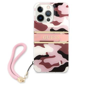Plastové puzdro Guess na iPhone 13 / 13 Pro GUHCP13LKCABPI Camo Strap Collection ružové