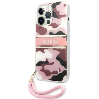 Plastové puzdro Guess na iPhone 13 / 13 Pro GUHCP13LKCABPI Camo Strap Collection ružové