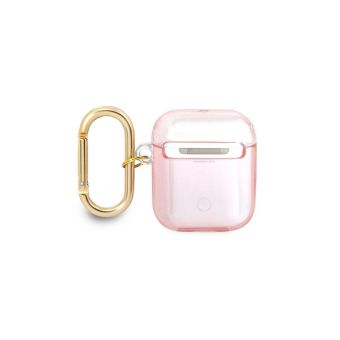 Silikónové puzdro Guess na Apple Airpods 1/2 GUA2HHTSP TPU Printed Stripe ružové