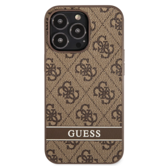 Plastové puzdro Guess na Apple iPhone 13 GUHCP13MP4SNW PU 4G Stripe hnedé