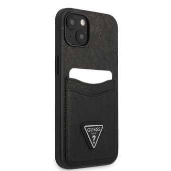 Plastové puzdro Guess na Apple iPhone 13 Mini GUHCP13SPSATPK Saffiano Double Card čierne