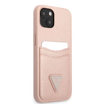 Plastové puzdro Guess na Apple iPhone 13 GUHCP13MPSATPP Saffiano Double Card ružové
