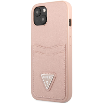 Plastové puzdro Guess na Apple iPhone 13 GUHCP13MPSATPP Saffiano Double Card ružové