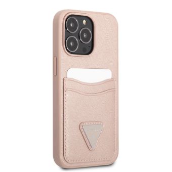 Plastové puzdro Guess na Apple iPhone 13 Pro Max GUHCP13XPSATPP Saffiano Double Card ružové