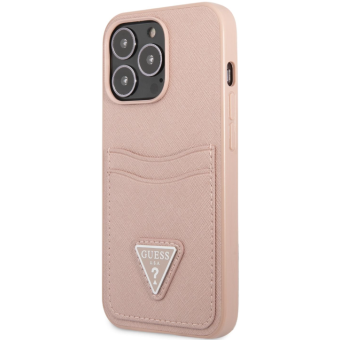 Plastové puzdro Guess na Apple iPhone 13 Pro Max GUHCP13XPSATPP Saffiano Double Card ružové