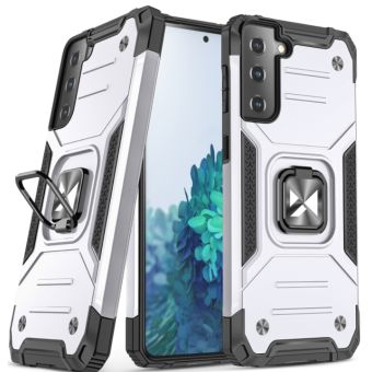 Odolné puzdro na Samsung Galaxy S22 5G Ring Armor strieborné