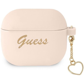 Silikónové puzdro Guess na Apple Airpods 3 GUA3LSCHSP Heart Charm ružové