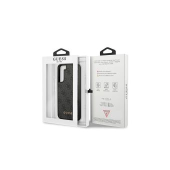 Plastové puzdro Guess na Samsung Galaxy S22 5G GUHCS22SG4GFGR Metal Gold Logo sivé