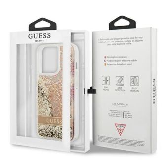 Plastové puzdro Guess na Apple iPhone 13 Pro GUHCP13LLFLSD Glitter Flower zlaté