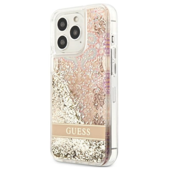 Plastové puzdro Guess na Apple iPhone 13 Pro GUHCP13LLFLSD Glitter Flower zlaté