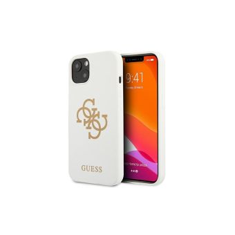 Silikónové puzdro Guess na Apple iPhone 13 Mini GUHCP13SLS4GGWH Silicone 4G Logo biele