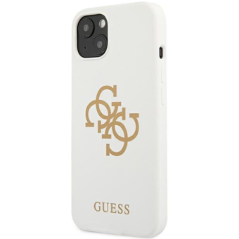 Silikónové puzdro Guess na Apple iPhone 13 Mini GUHCP13SLS4GGWH Silicone 4G Logo biele