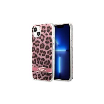 Plastové puzdro Guess na Apple iPhone 13 Pro Max GUHCP13XHSLEOP Leopard Electro Stripe ružové